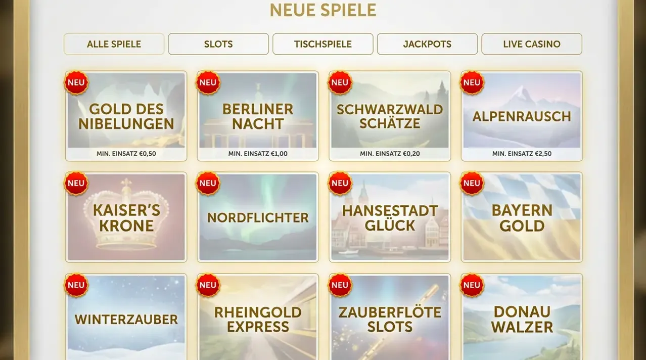 Übersicht neuer Casino-Spiele mit NEU-Kennzeichnung bei Knossi Casino.